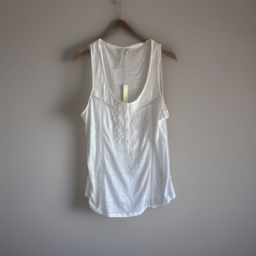LC Lauren Conrad White Sleeveless V-Neck Lace Button Front Tank Top XL